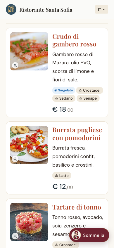 Menu digitale con foto dei piatti