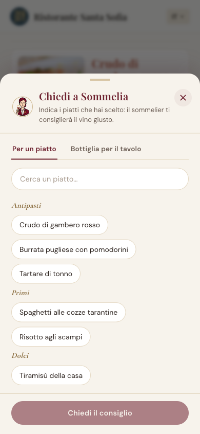 Sommelier AI: consiglio del vino